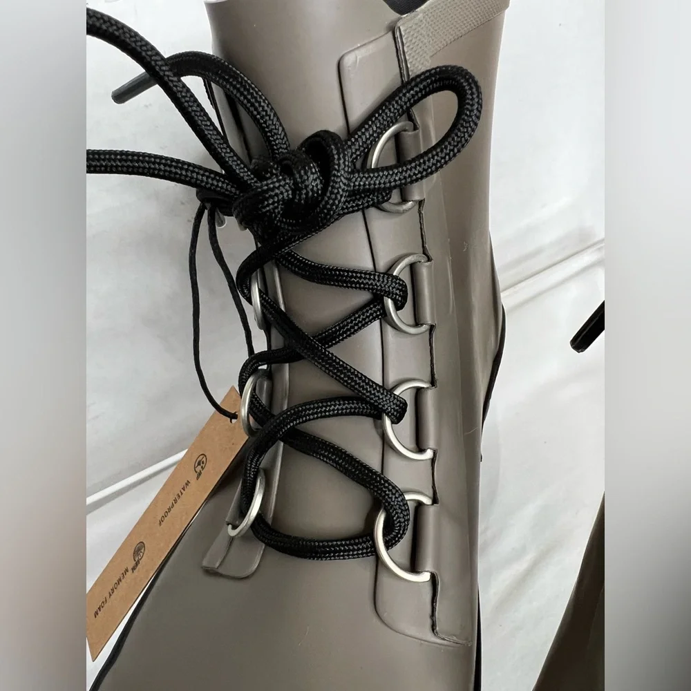 Chooka Ava Lace-up Waterproof Rain Boots, Dark Taupe, Sz 9, NWT